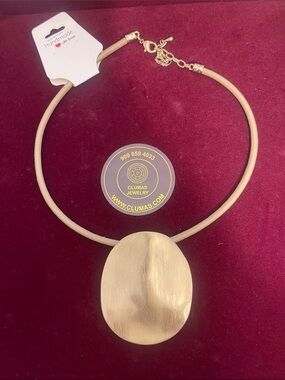 Handmade Beige Leather Choker with Gold Pendant
